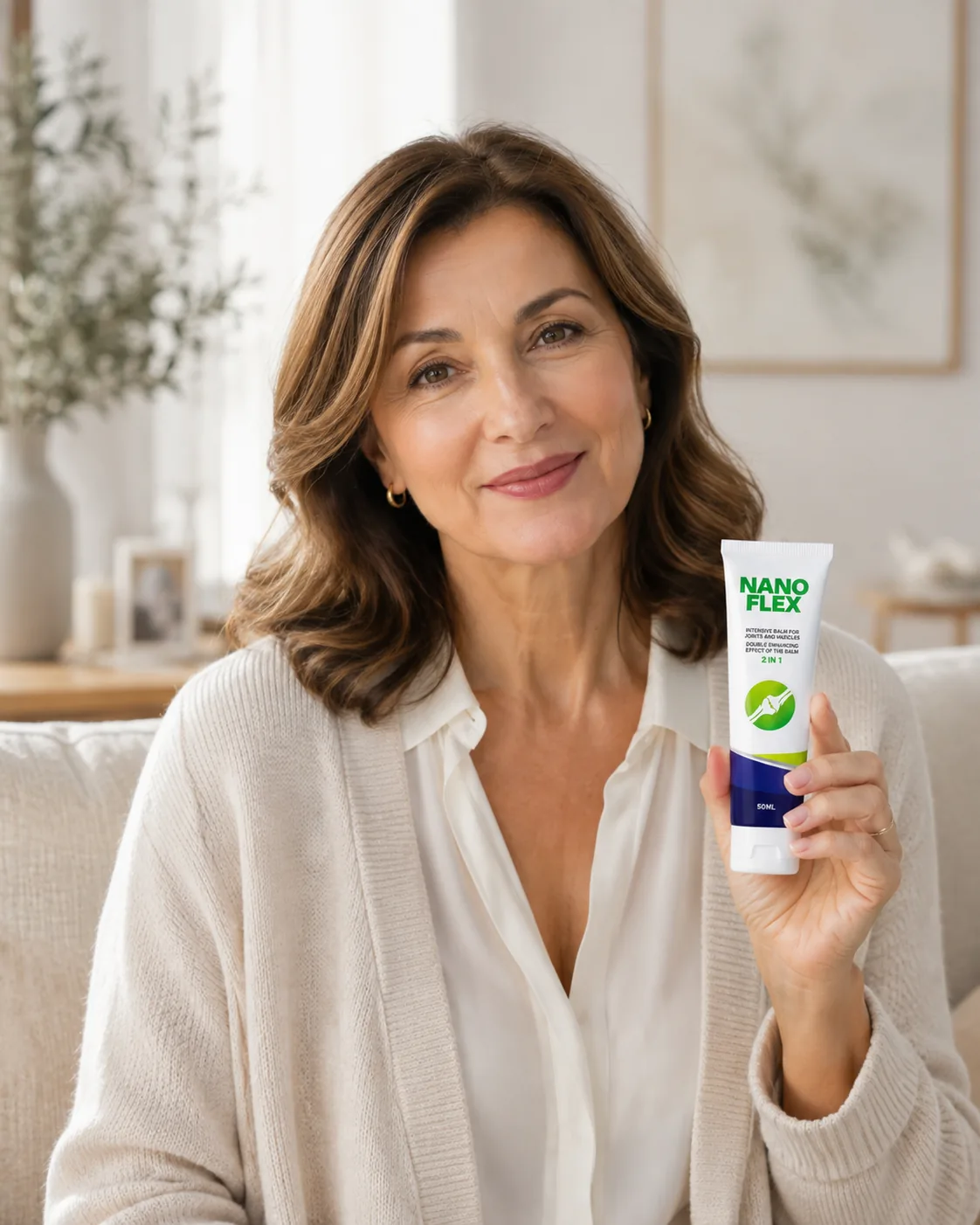 Woman holding the NanoFlex balm tube