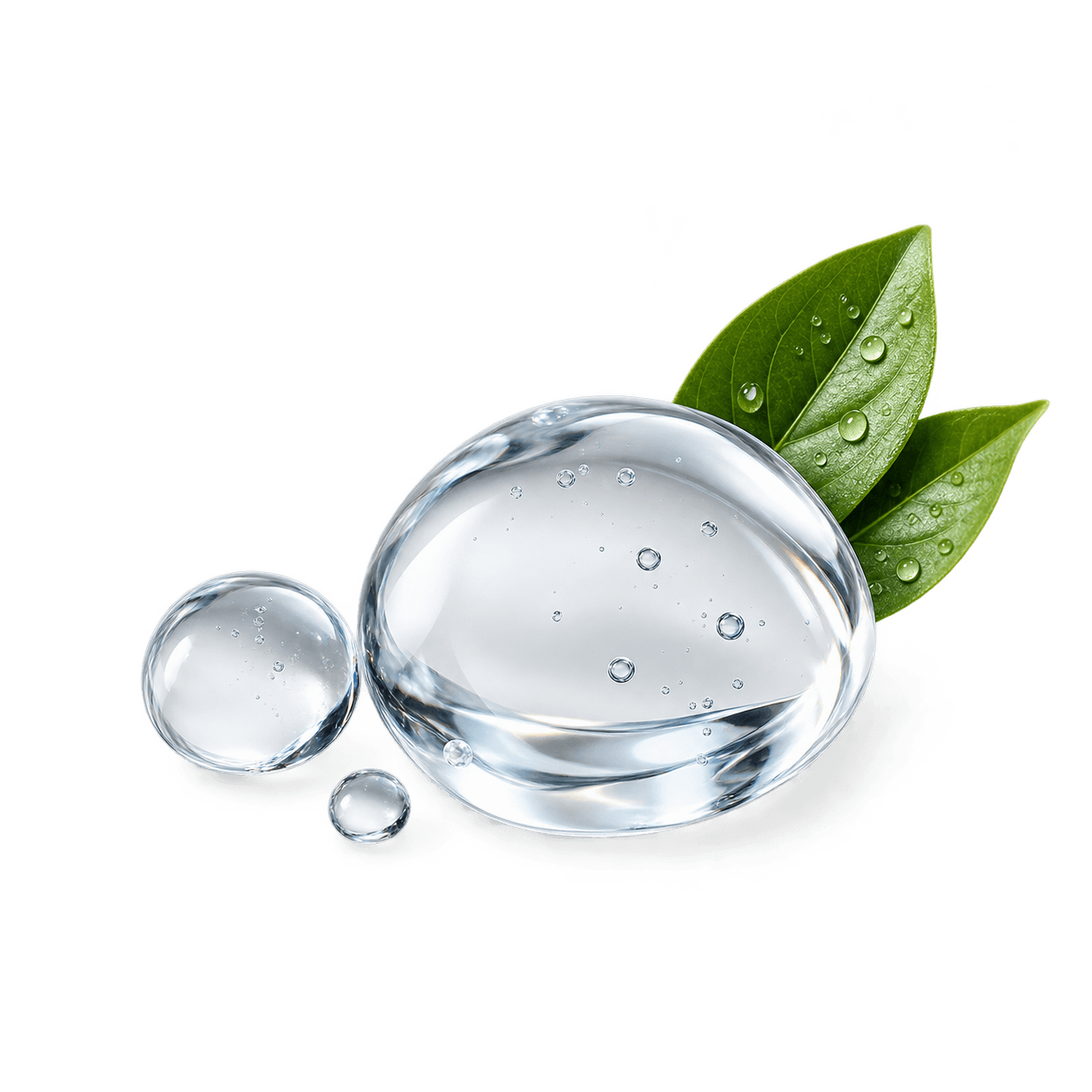 Water droplets on a green leaf