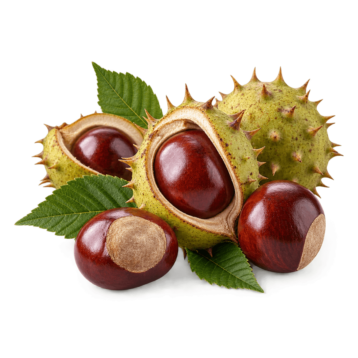 Horse chestnut seeds in their spiky husk