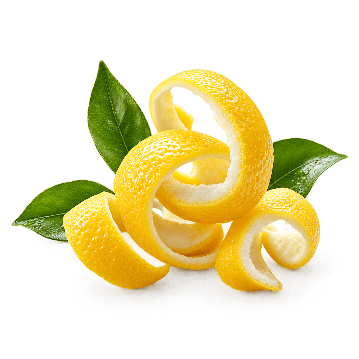 Curled lemon peel with leaves