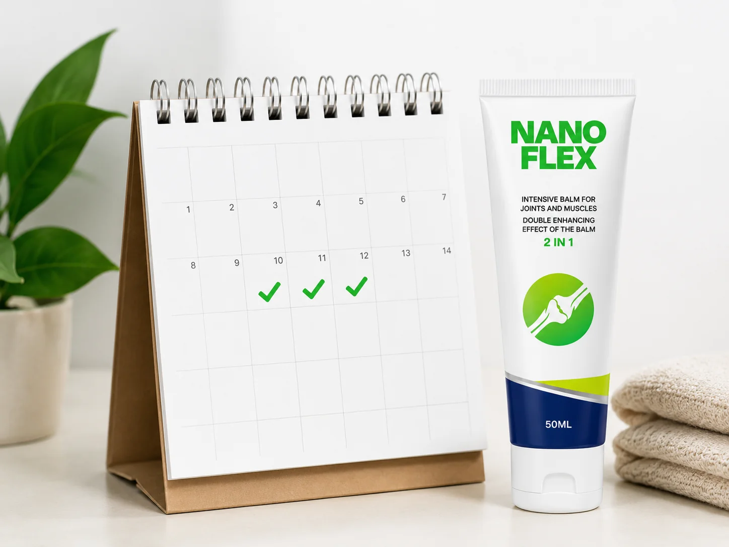 Calendar with checked-off days next to the NanoFlex tube